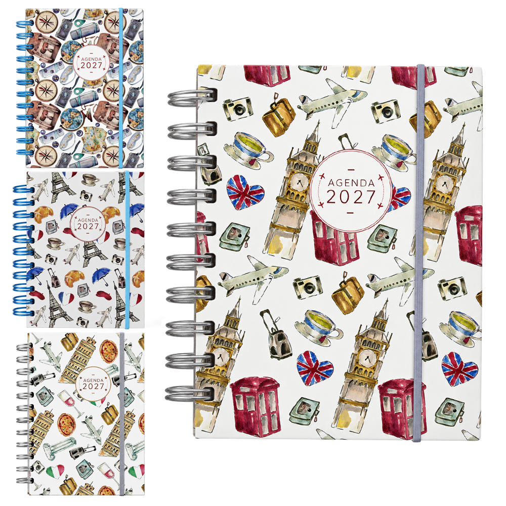 AGENDA 2027 CAPA DURA ESPIRAL TRAVEL 168 FOLHAS 15,2X11CM 