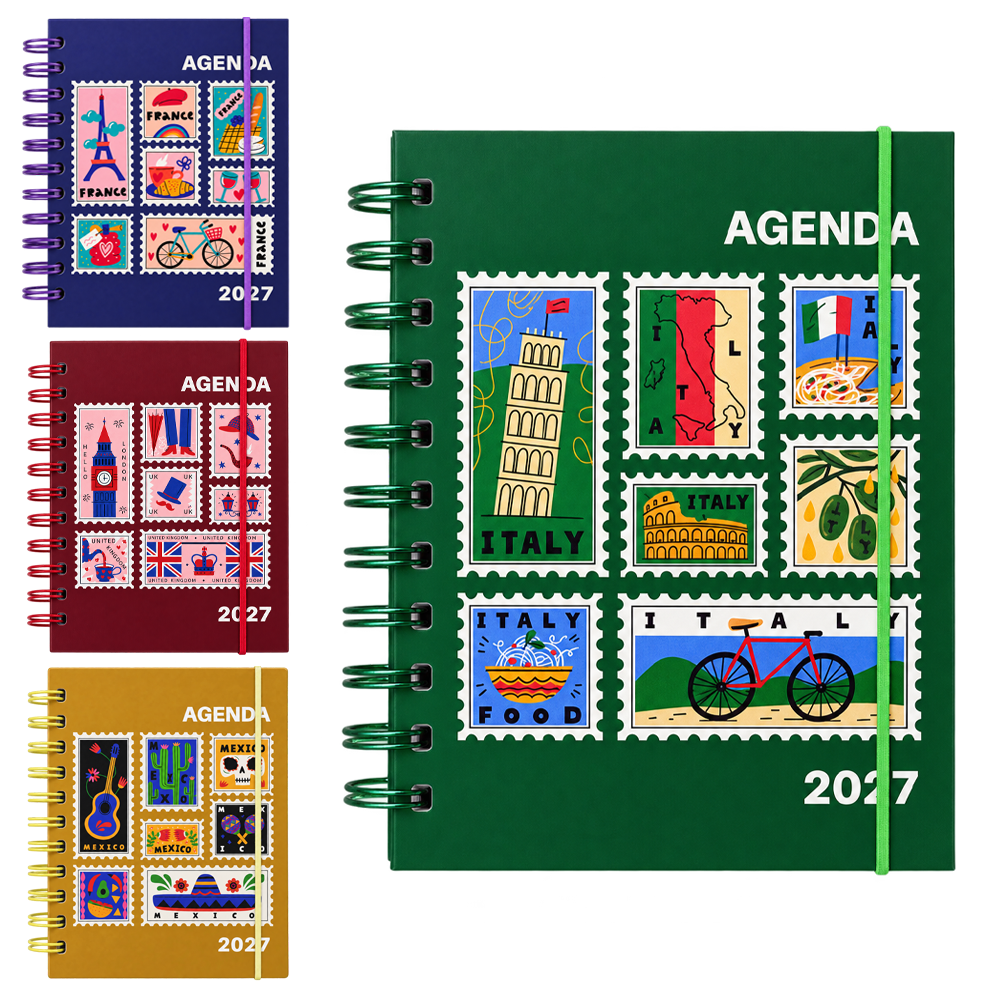 AGENDA 2027 CAPA DURA ESPIRAL VIAGEM CARTAO POSTAL 168 FOLHAS 15,2X11CM 