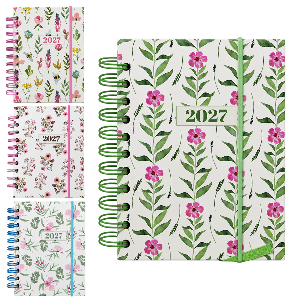AGENDA 2027 CAPA DURA ESPIRAL FLORES MINIMAL 168 FOLHAS 15,2X11CM 