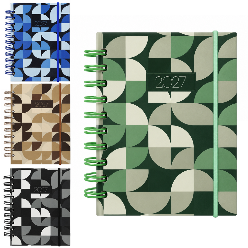 AGENDA 2027 CAPA DURA ESPIRAL GEOMETRICA 168 FOLHAS 15,2X11CM