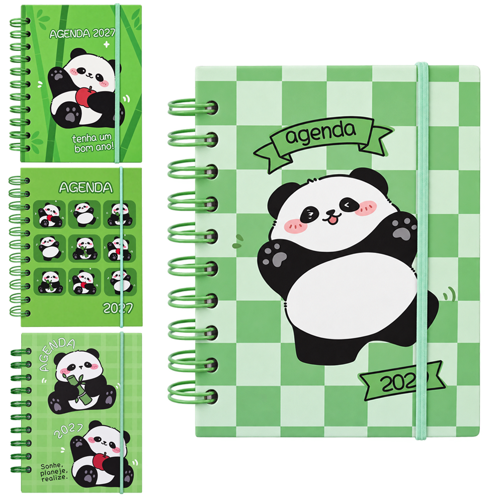 AGENDA 2027 CAPA DURA ESPIRAL CUT PANDA 168 FOLHAS 15,2X11CM 