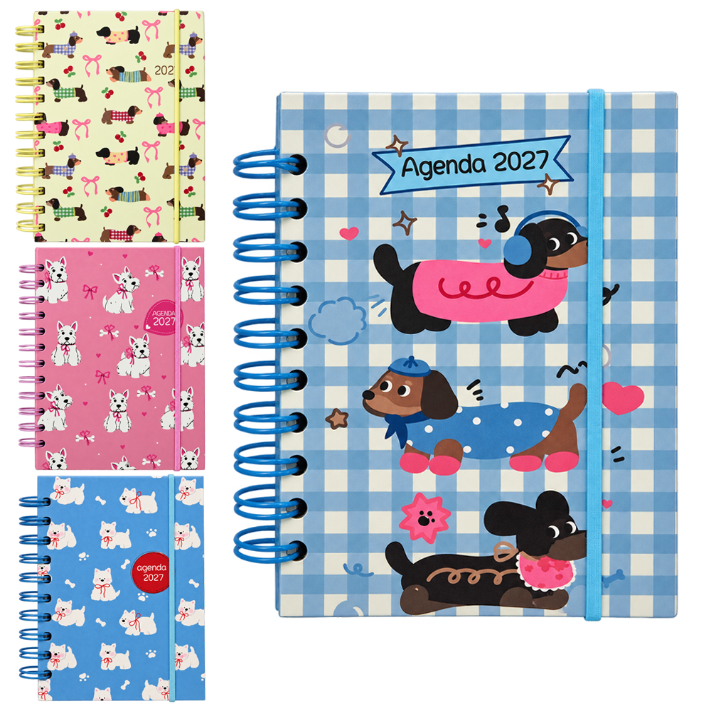 AGENDA 2027 CAPA DURA ESPIRAL CUT DOGS 168 FOLHAS 15,2X11CM 
