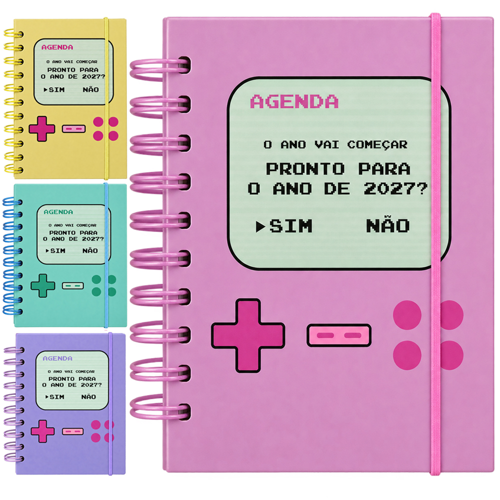 AGENDA 2027 CAPA DURA ESPIRAL JOYSTICK RETRO 168 FOLHAS 18,7X13,7CM 
