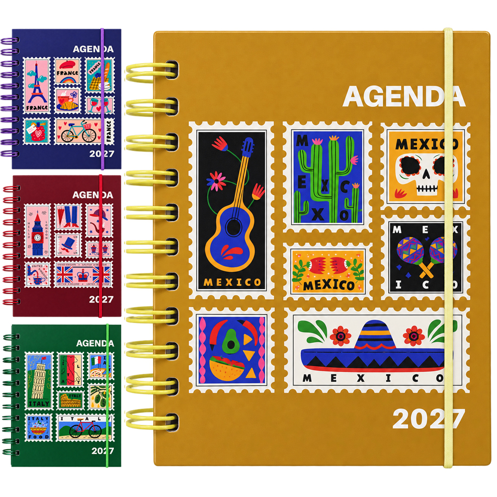 AGENDA 2027 CAPA DURA ESPIRAL VIAGEM CARTAO POSTAL 168 FOLHAS 18,7X13,7CM 