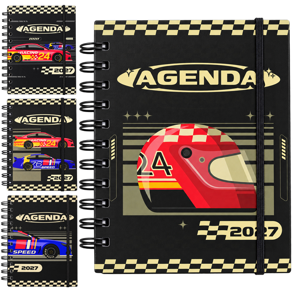 AGENDA 2027 CAPA DURA ESPIRAL RACE CAR 168 FOLHAS 18,7X13,7CM 