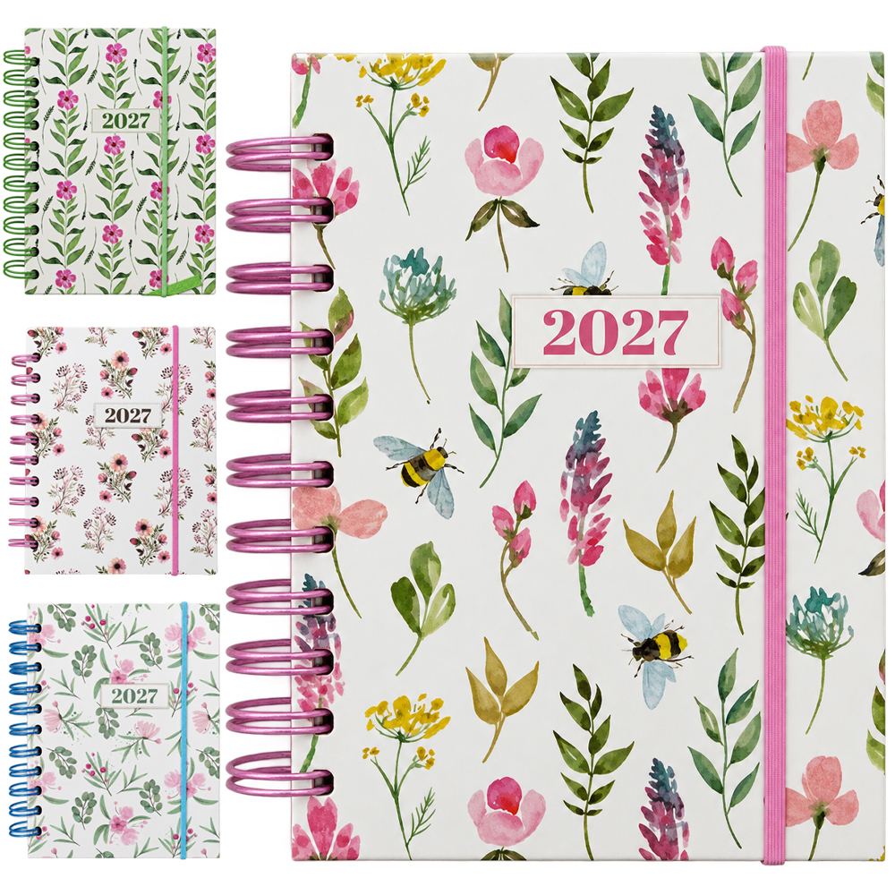 AGENDA 2027 CAPA DURA ESPIRAL FLORES MINIMAL 168 FOLHAS 18,7X13,7CM 