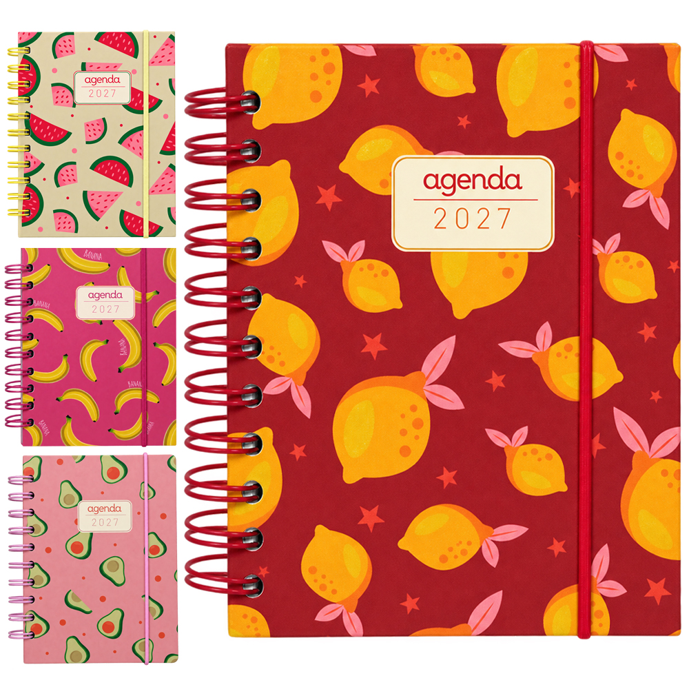 AGENDA 2027 CAPA DURA ESPIRAL FRUTAS MINIMAL 168 FOLHAS 18,7X13,7CM 