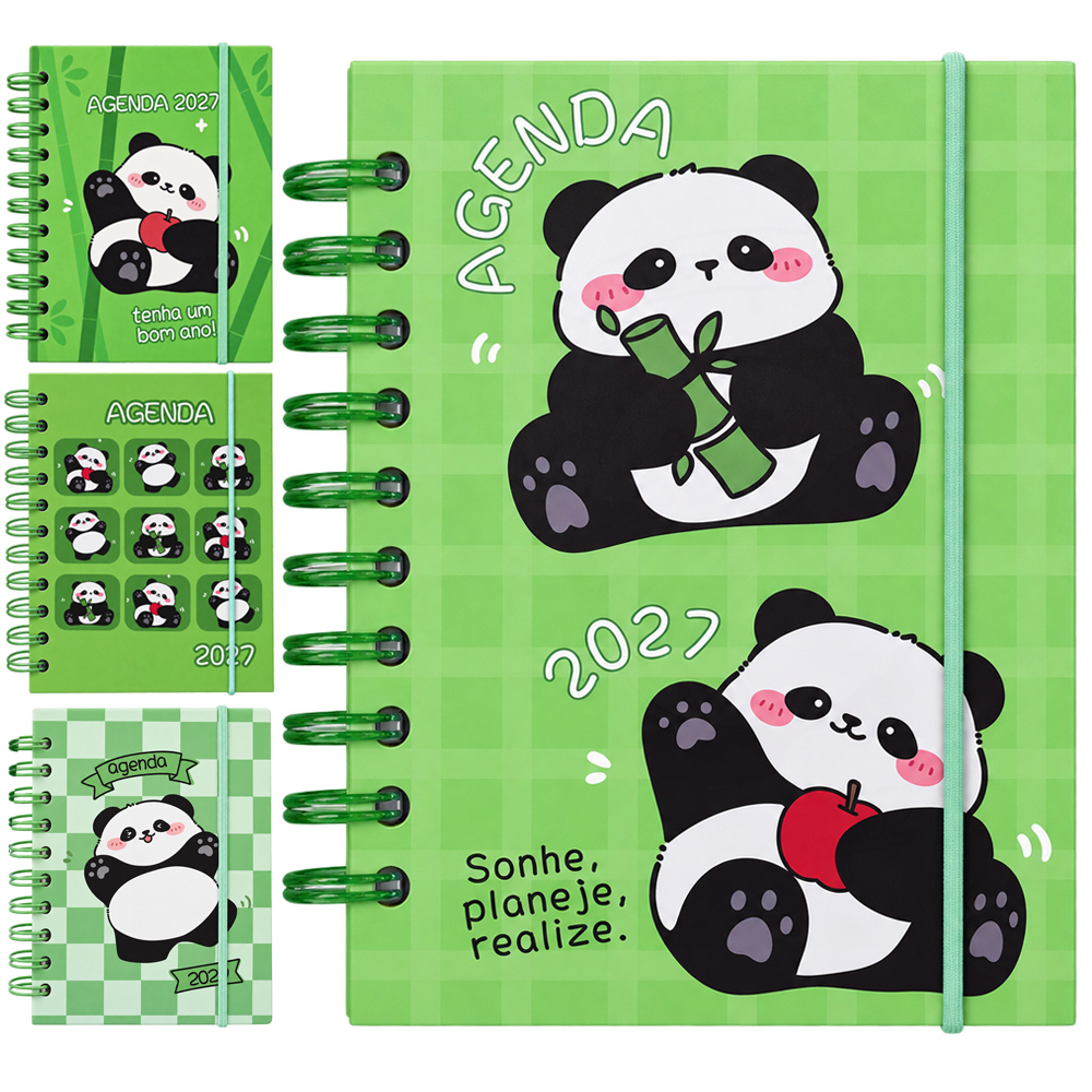 AGENDA 2027 CAPA DURA ESPIRAL CUT PANDA 168 FOLHAS 18,7X13,7CM 