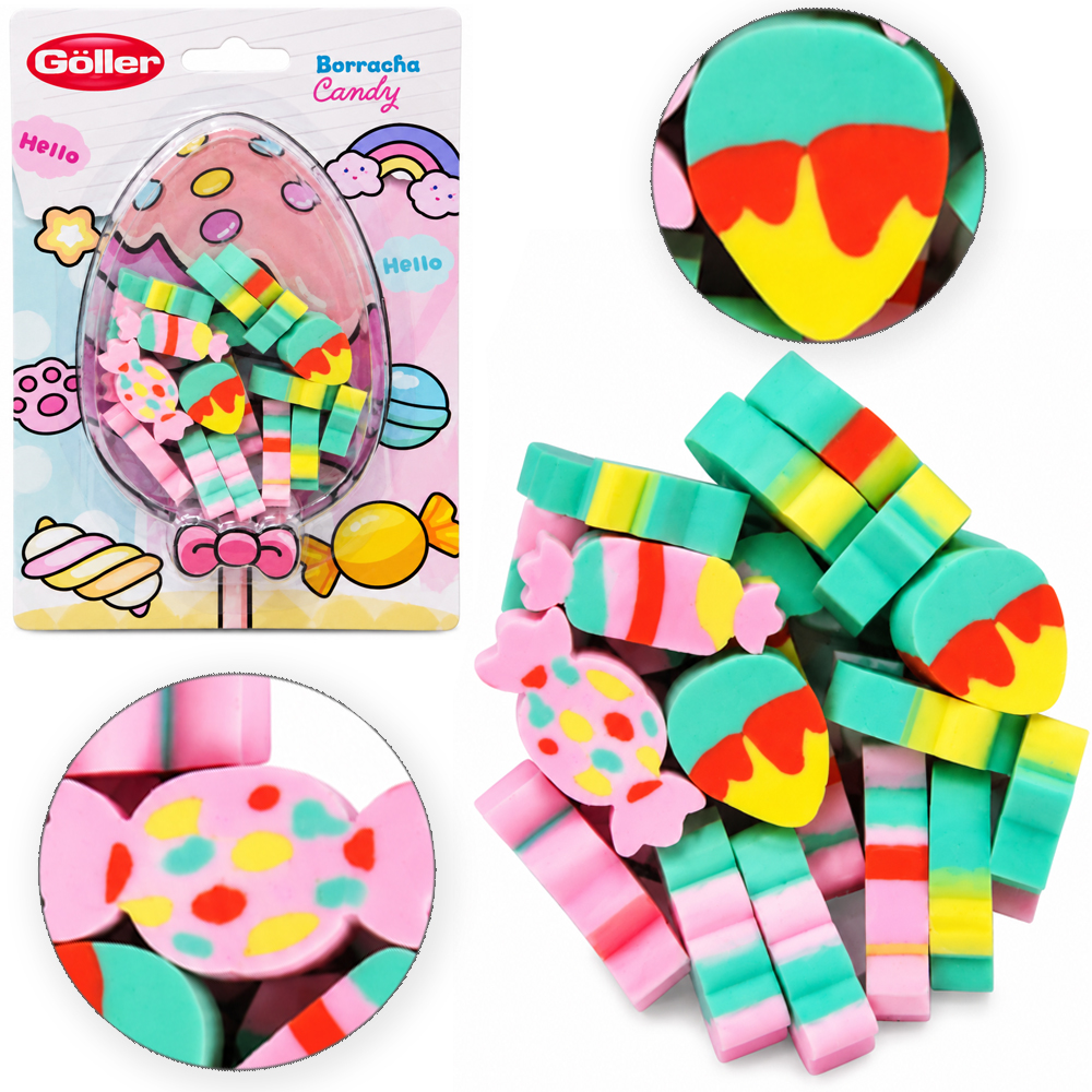 BORRACHA ESCOLAR CANDY COM 20 PECAS