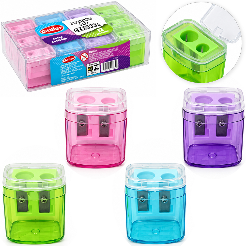 APONTADOR DUPLO DUO CESTINHA COM DEPOSITO COM 12 PECAS