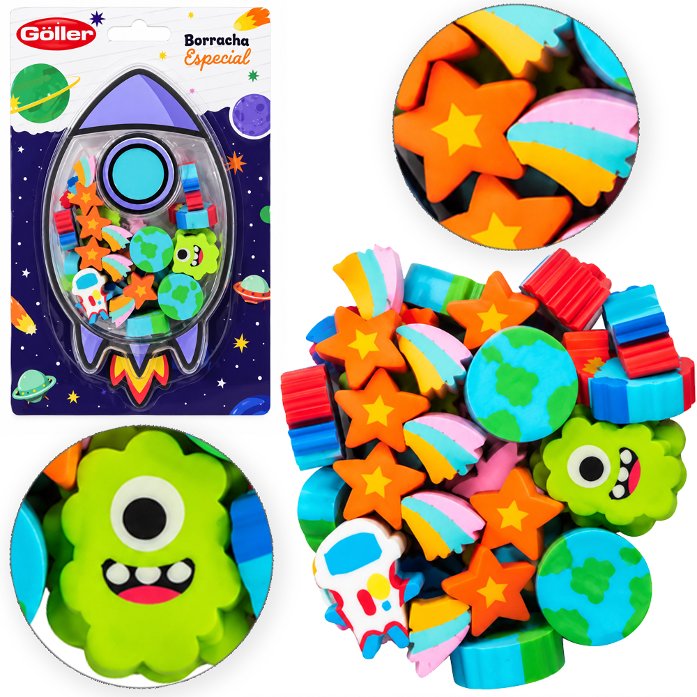 BORRACHA ESCOLAR ESPACIAL COM 20 PECAS