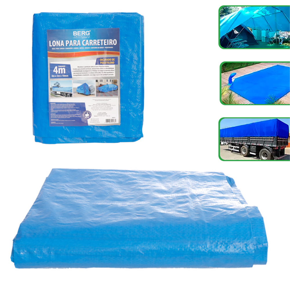 LONA PARA CARRETEIRO DE PLASTICO AZUL 4X3M 18MM 100G/M2 BERG