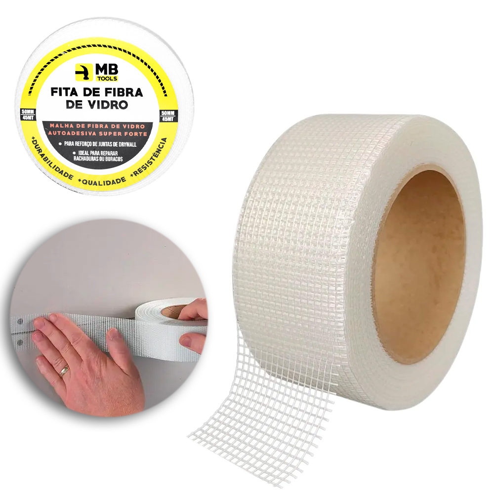 FITA TELADA ADESIVA DE FIBRA DE VIDRO SUPER FORTE PARA DRYWALL 50MMX45M 