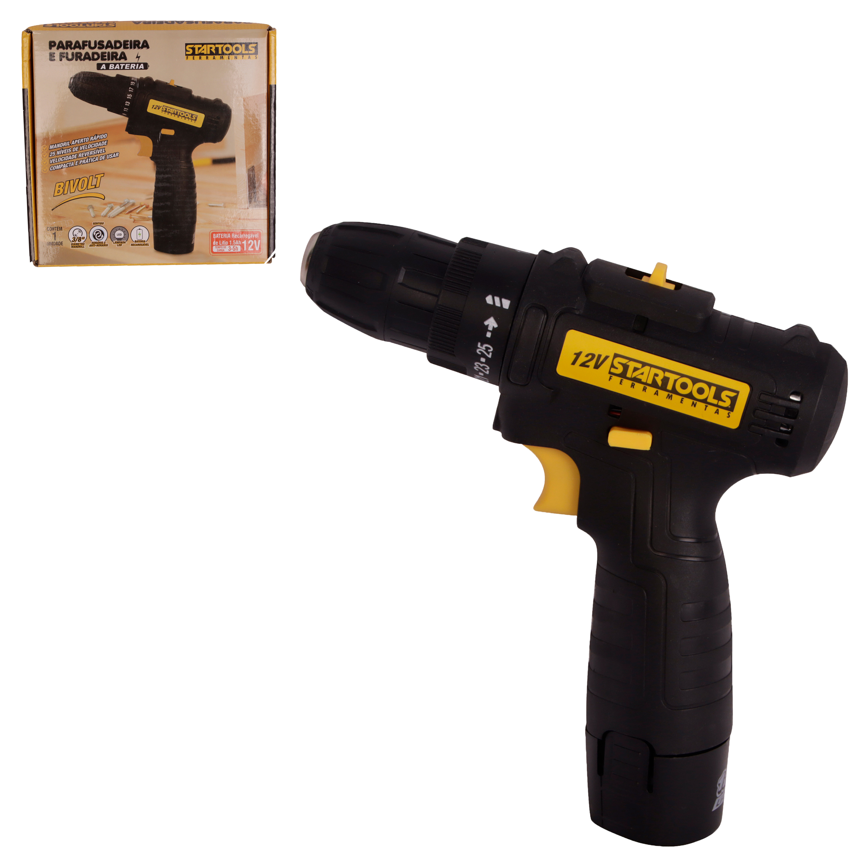 PARAFUSADEIRA / FURADEIRA RECARREGAVEL 12V BIVOLT 3/8'' A BATERIA 