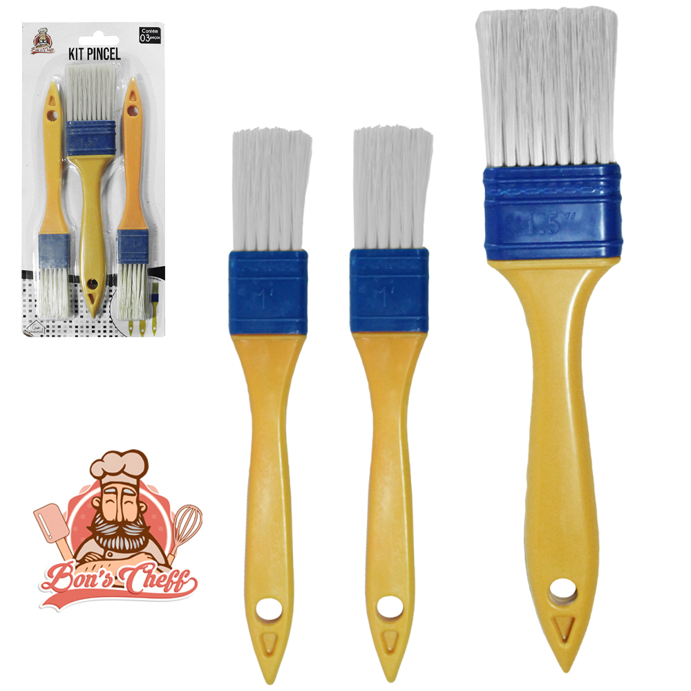 PINCEL / TRINCHA PARA PINTURA CABO PLASTICO AMARELO 3 PECAS 1-1/5''