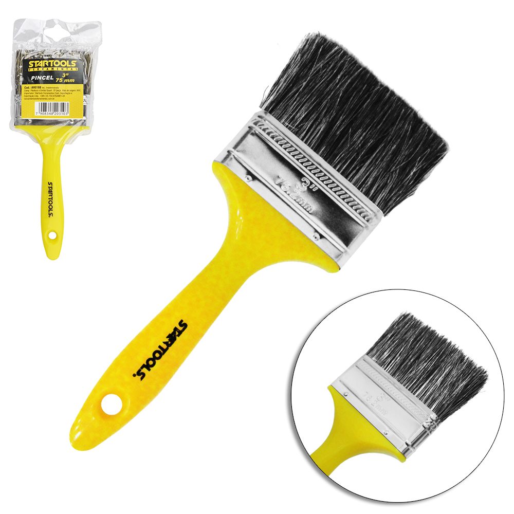 PINCEL / TRINCHA PARA PINTURA CABO PLASTICO AMARELO 3'' 75MM 