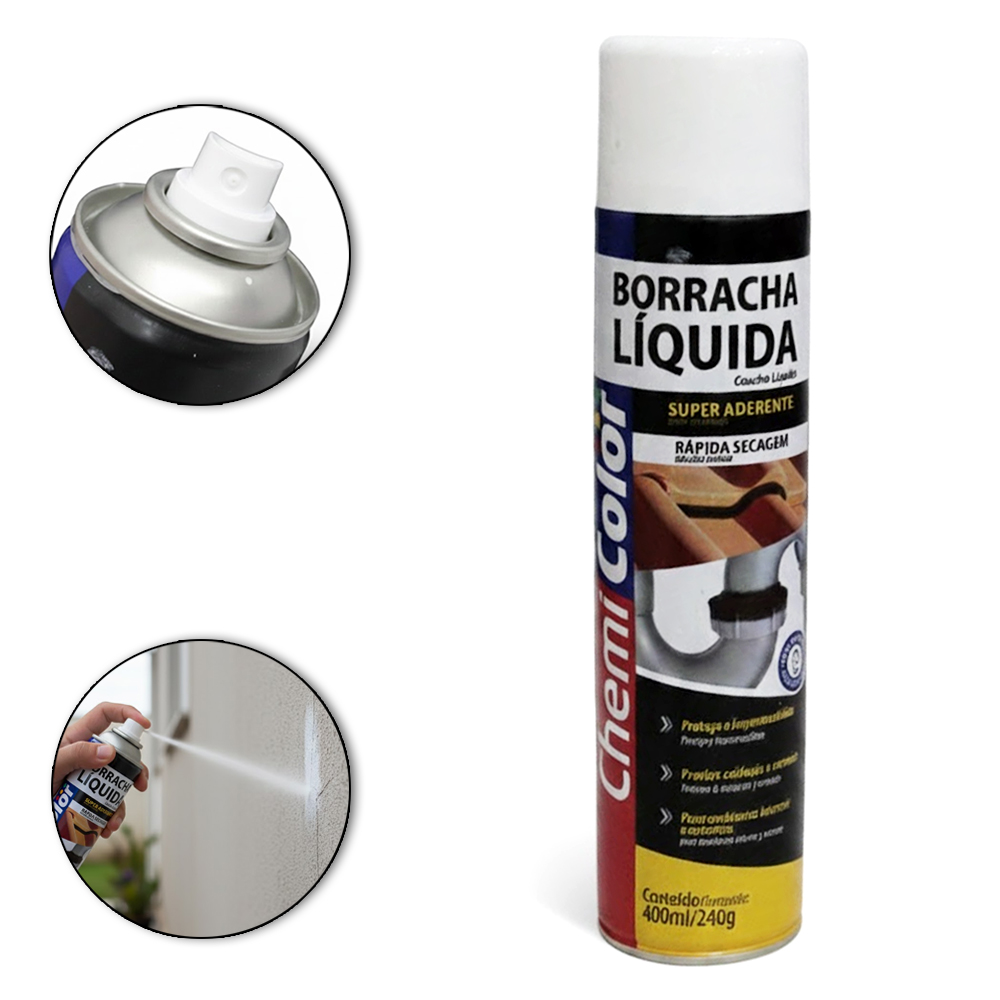 BORRACHA LIQUIDA SPRAY SUPER ADERENTE CHEMI COLOR BRANCA 400ML/240G