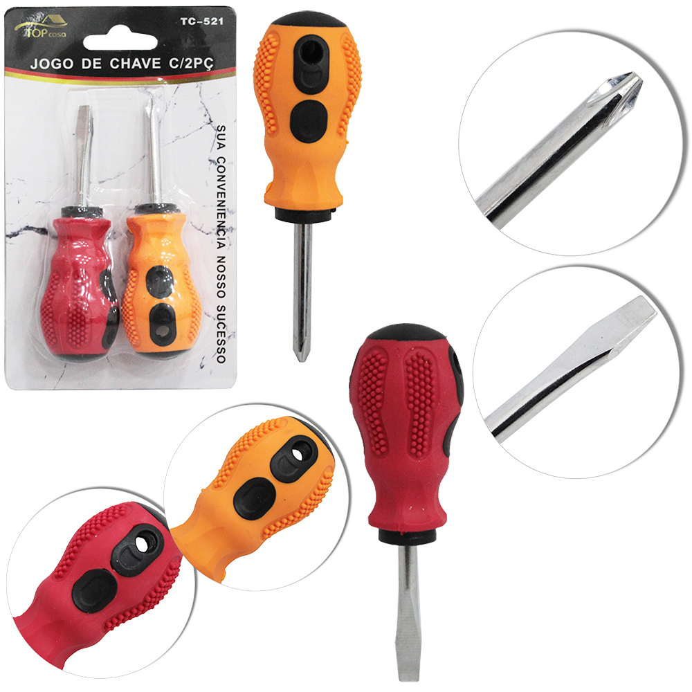 JOGO DE CHAVE DE FENDA E PHILIPS COM PONTA IMANTADA + CABO EMBORRACHADO TOP CASA 2 PECAS