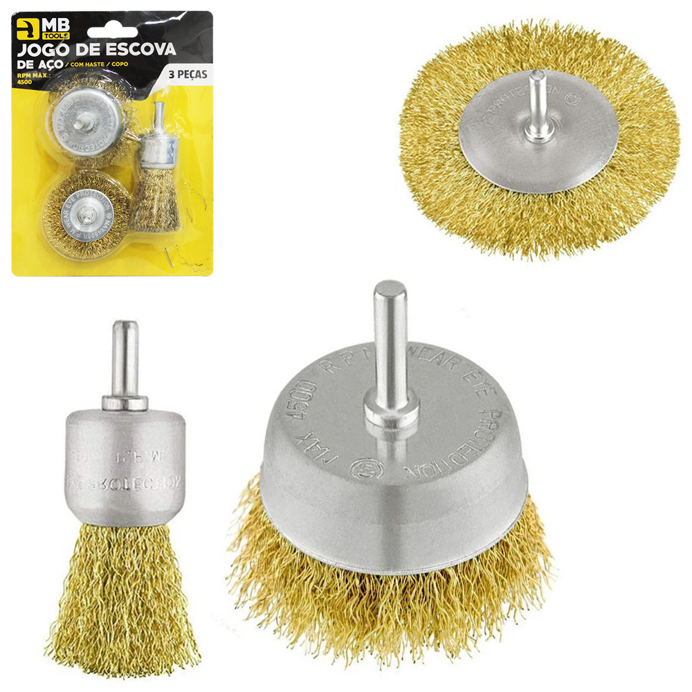 ESCOVA DE ACO ONDULADAS CIRCULAR COM 3 PECAS MB TOOLS