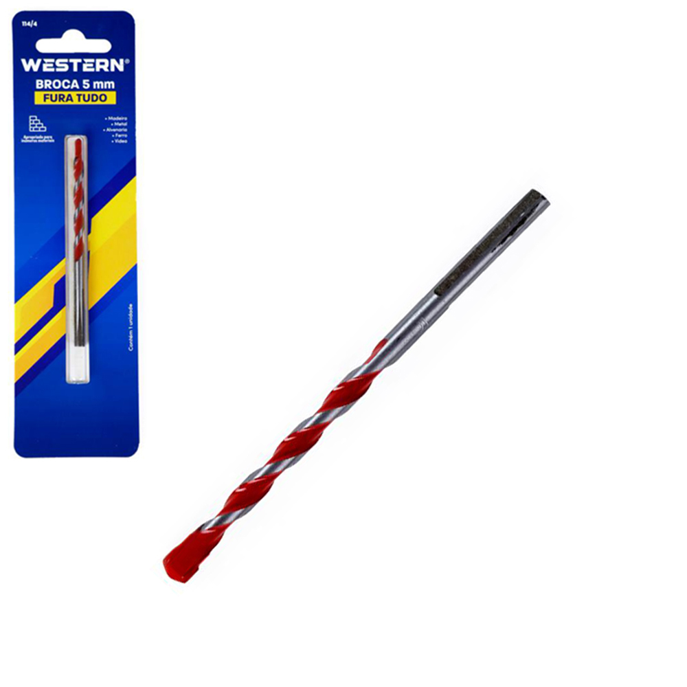 BROCA DE ACO CARBONO YG6 FURO TUDO PARA CONCRETO / MADEIRA / METAL 5MM