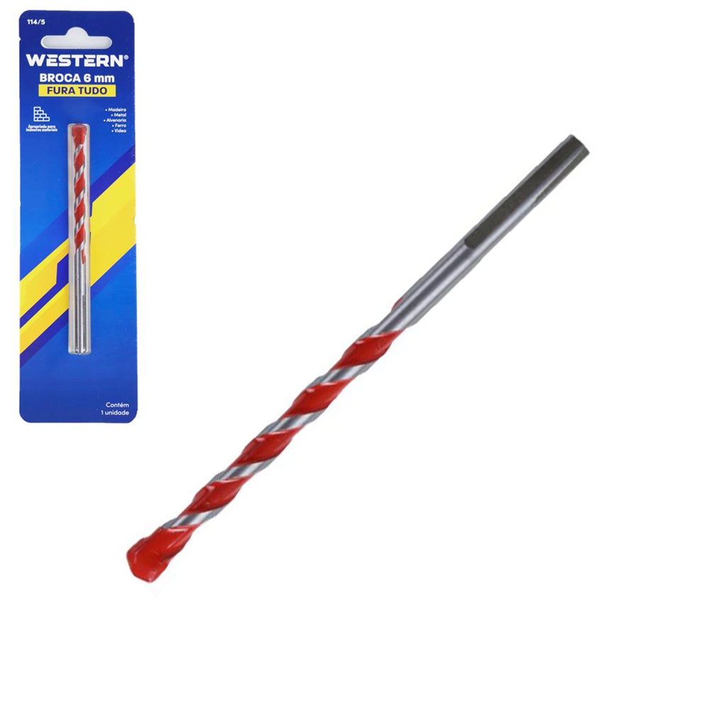 BROCA DE ACO CARBONO YG6 FURO TUDO PARA CONCRETO / MADEIRA / METAL 6MM