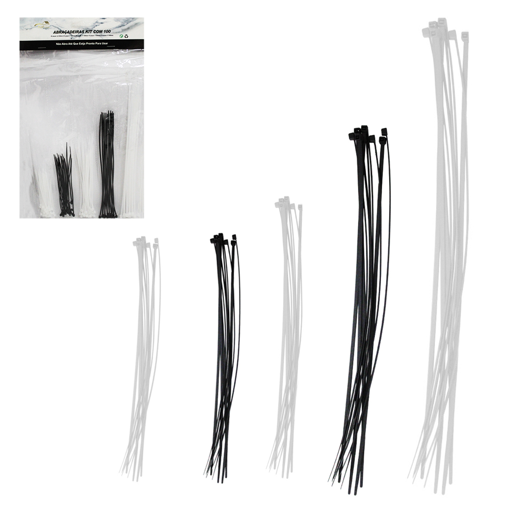 ABRACADEIRA DE NYLON PRETO / BRANCO TOP CASA COM 100 PECAS
