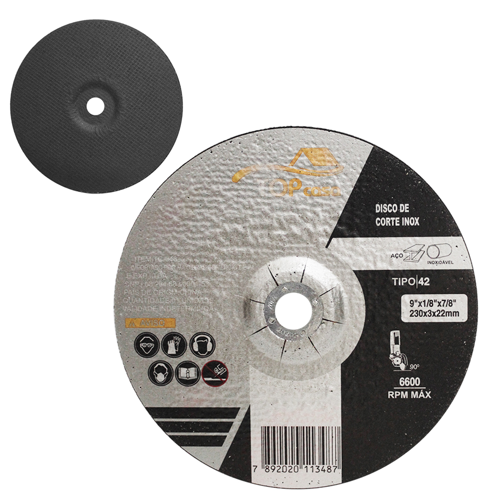 DISCO / SERRA CIRCULAR DE CORTE PARA ACO / INOX TOP CASA TIPO 42 9''X1/8''X7/8'' 230X3X22MM