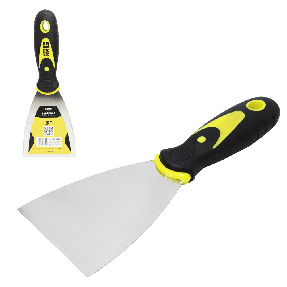 ESPATULA DE METAL CABO EMBORRACHADO AMARELO / PRETO 3'' 20,5CM MB TOOLS