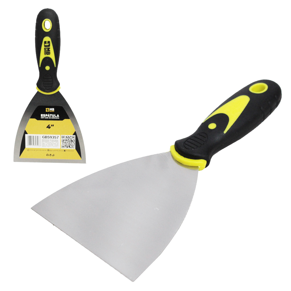 ESPATULA DE METAL CABO EMBORRACHADO AMARELO / PRETO 4'' 21CM MB TOOLS
