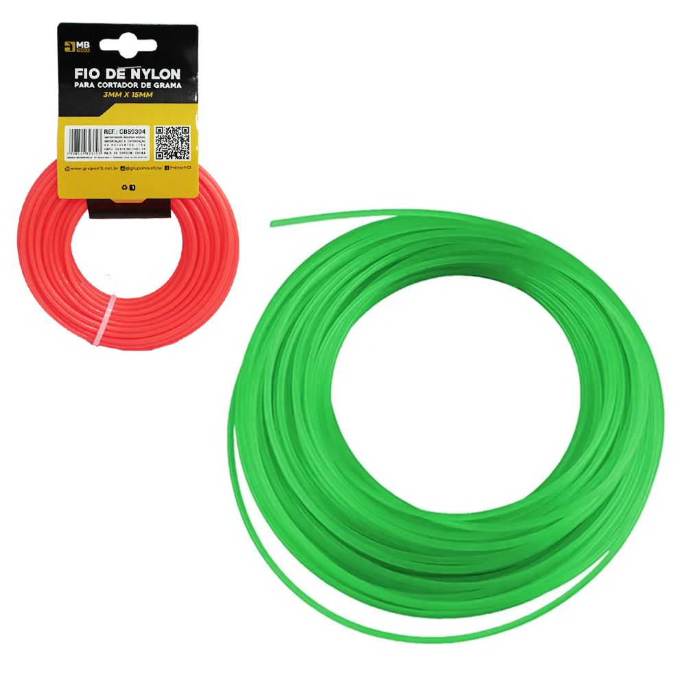 FIO DE NYLON ESTRELA PARA APARADOR DE GRAMA 3MMX15M MB TOOLS