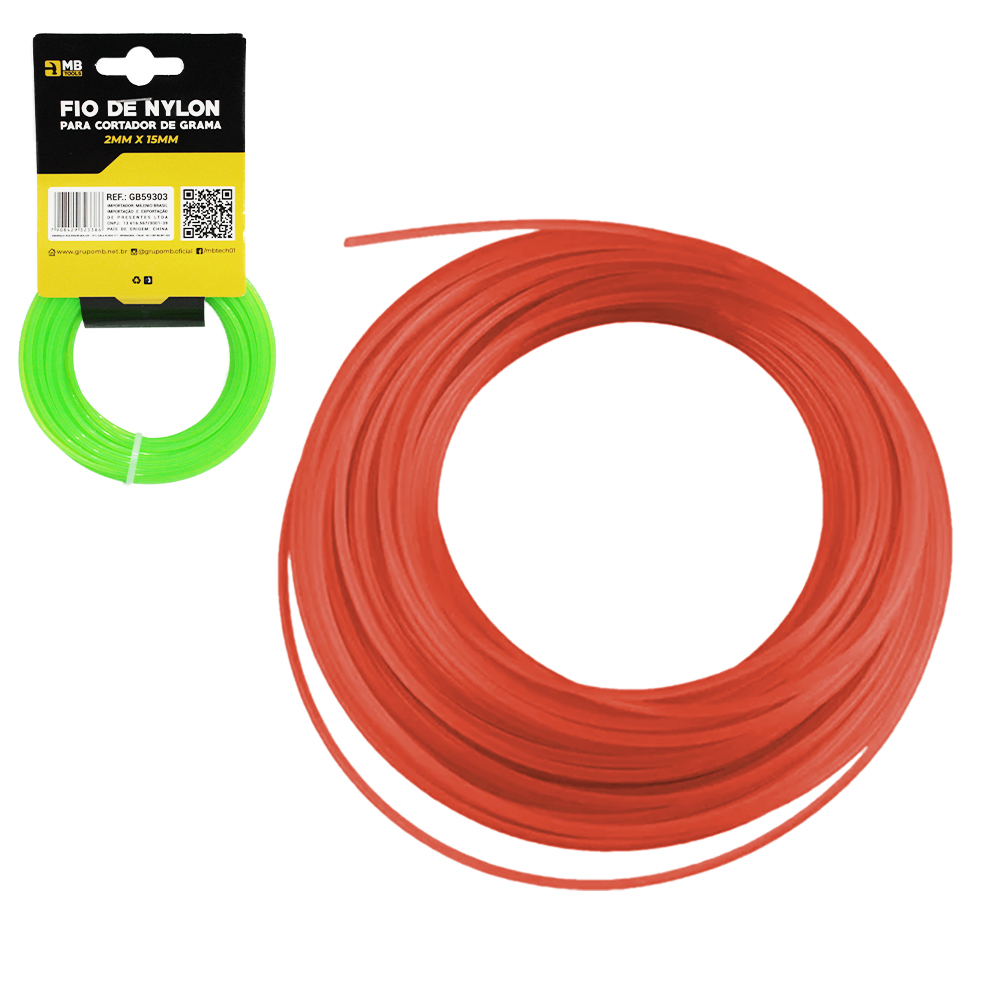 FIO DE NYLON ESTRELA PARA APARADOR DE GRAMA 2MMX15M MB TOOLS