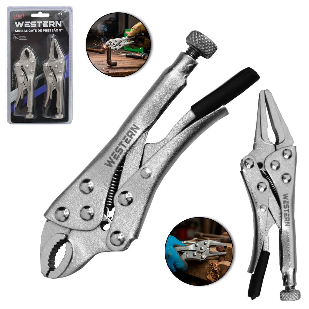 MINI ALICATE DE PRESSAO MORDENTE CURVO / RETO 5'' COM 2 PECAS