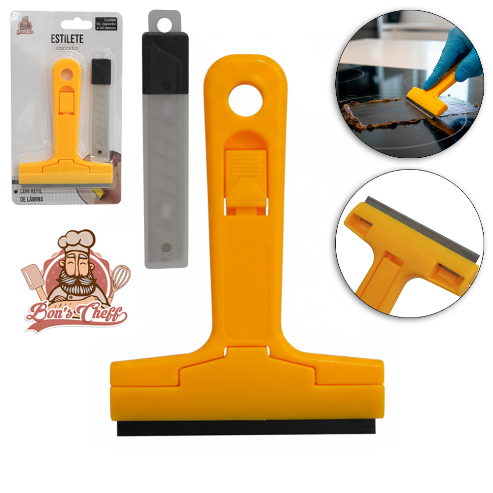 ESTILETE RASPADOR DE ACO CARBONO/PLASTICO + REFIL COM 3 LAMINAS