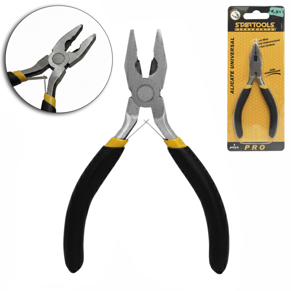 MINI ALICATE UNIVERSAL 4,5'' 7MM COM MOLA CABO EMBORRACHADO PRO