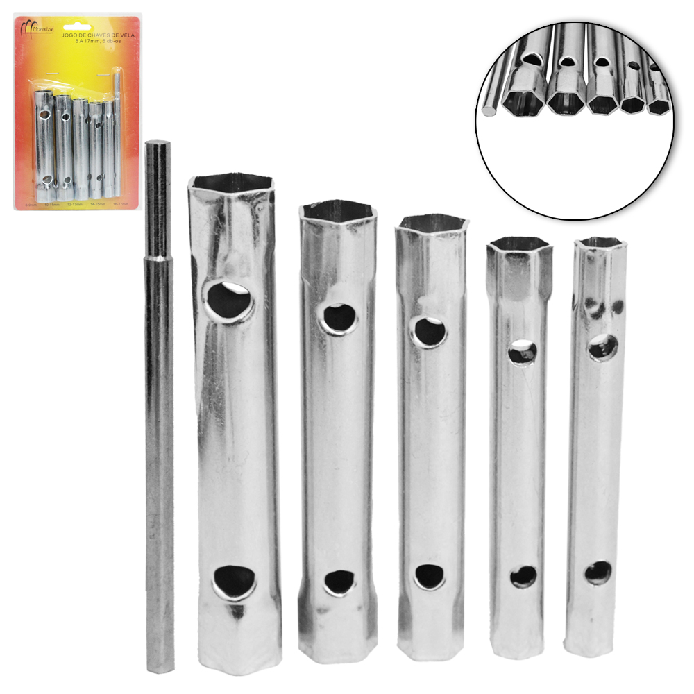 JOGO DE CHAVE PARA VELA CAIXA TUBULAR COM 5 PECAS + BARRA EXTENSORA