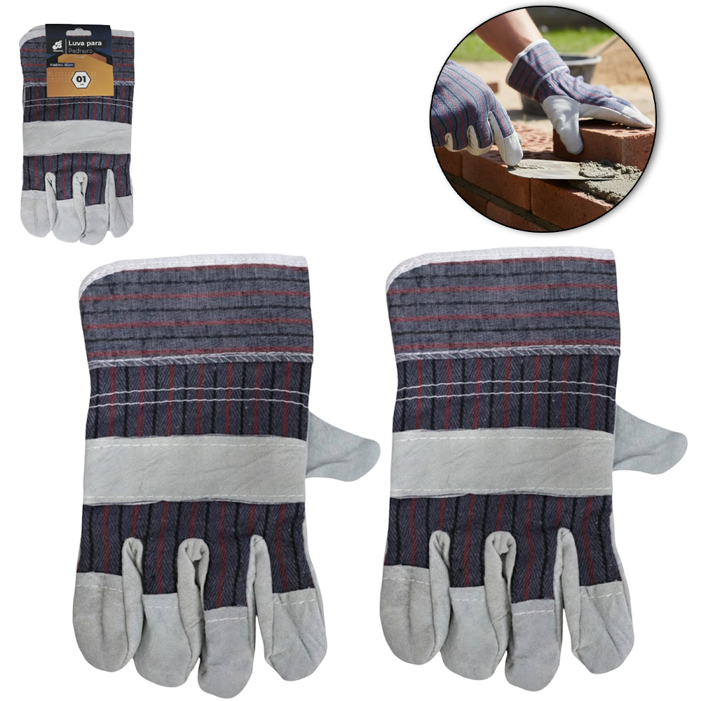 LUVA DE RASPA DE POLIESTER PARA PEDREIRO COM 2 PECAS 25X14CM