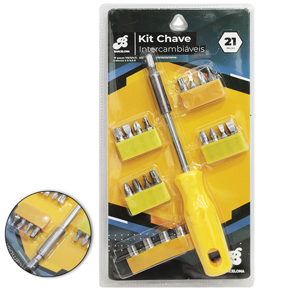 CHAVE DE FENDA COM 16 BITS + 4 CANHAO / SOQUETE + ADAPTADOR E CABO PLASTICO