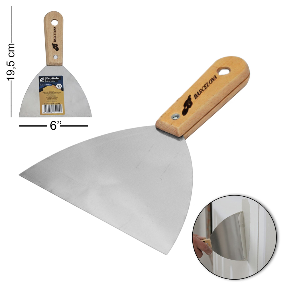 ESPATULA DE METAL CABO MADEIRA 6'' 19,5CM