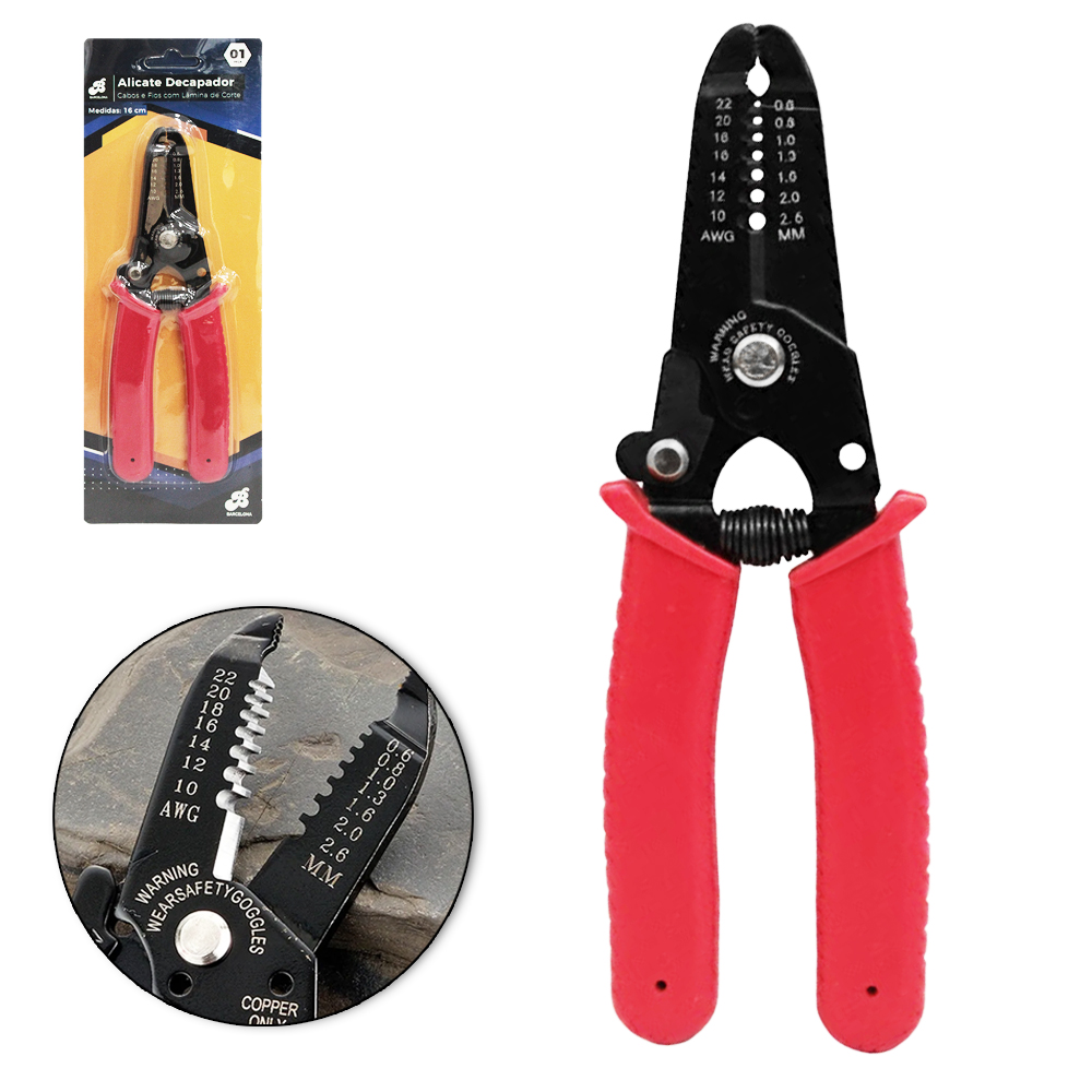 ALICATE DESENCAPADOR DE FIOS 6,5'' CABO VERMELHO