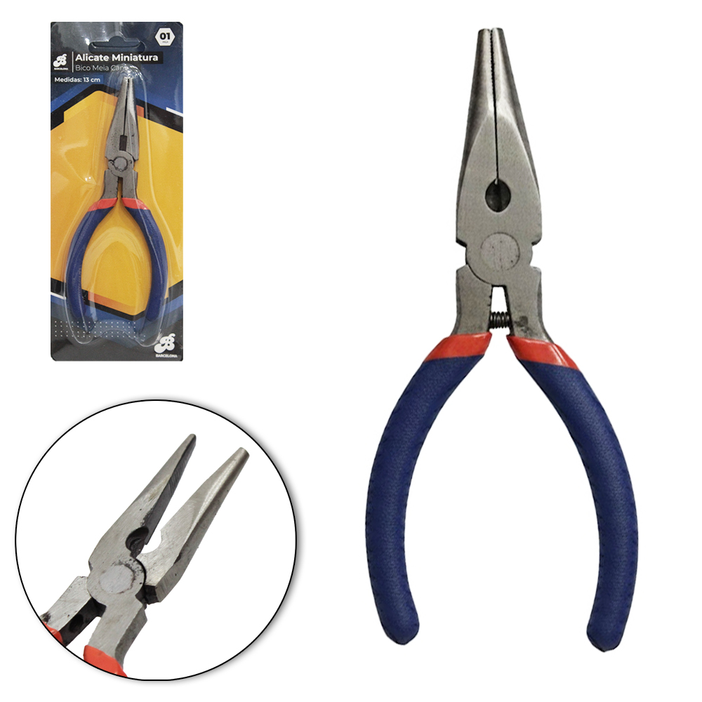 ALICATE DE BICO MEIA CANA RETO 5'' COM MOLA CABO EMBORRACHADO AZUL / LARANJA