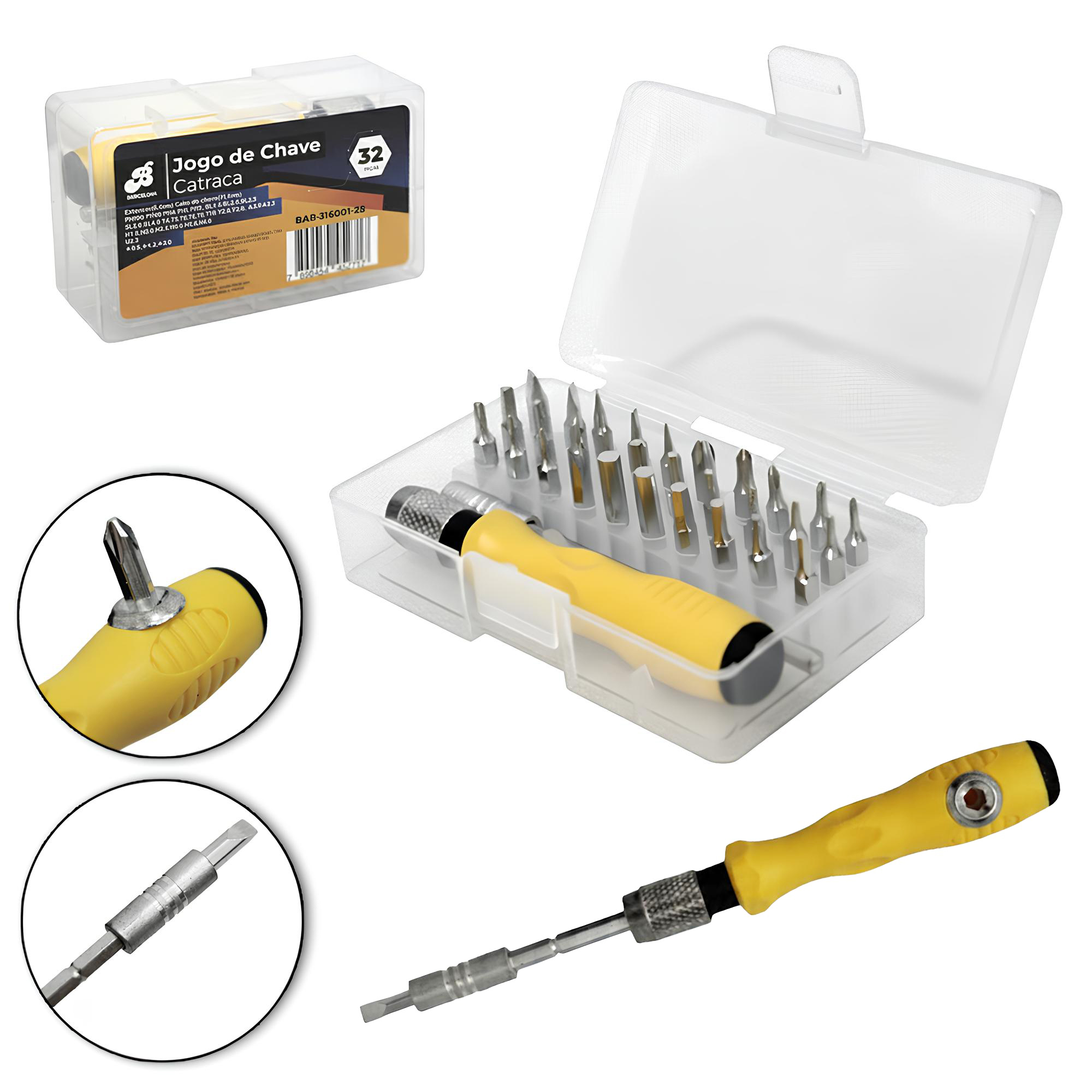 JOGO DE CHAVE DE PRECISAO COM 30 BITS + BARRA EXTENSORA E CABO NO ESTOJO