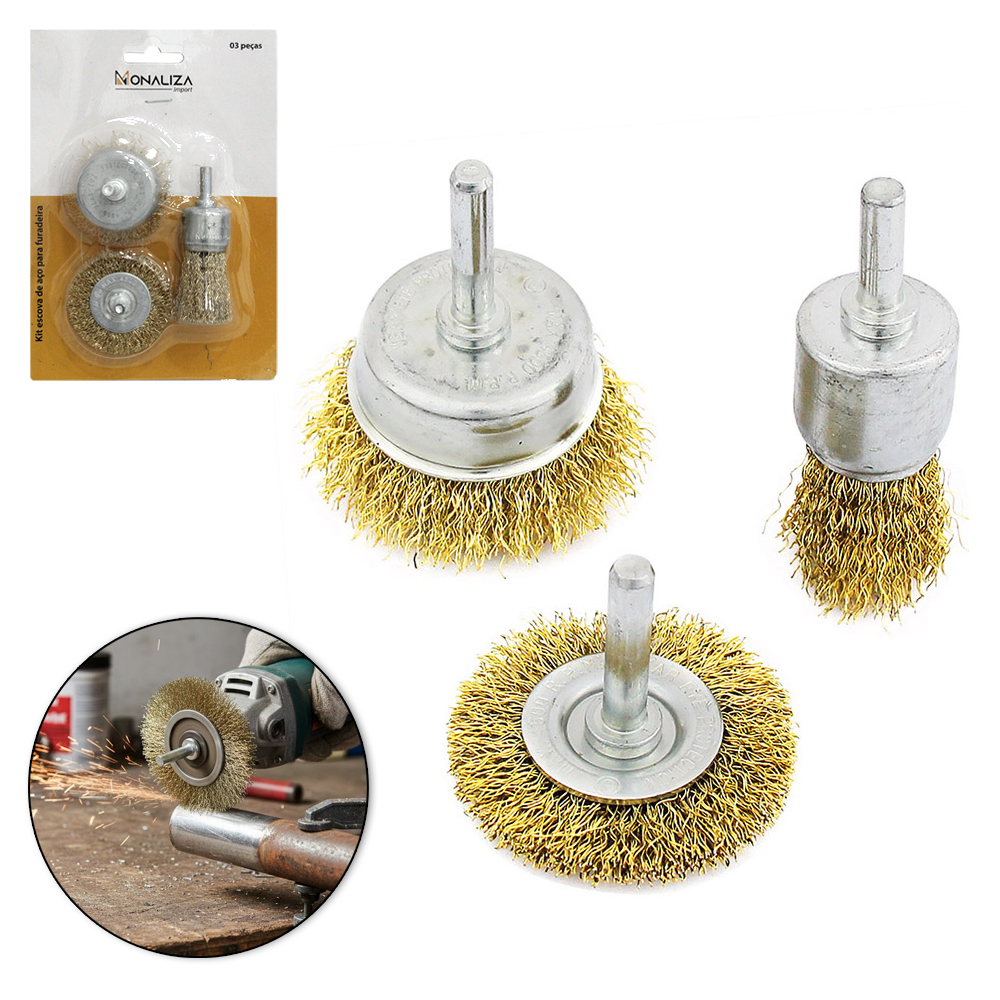 ESCOVA DE ACO ONDULADAS CIRCULAR COM 3 PECAS