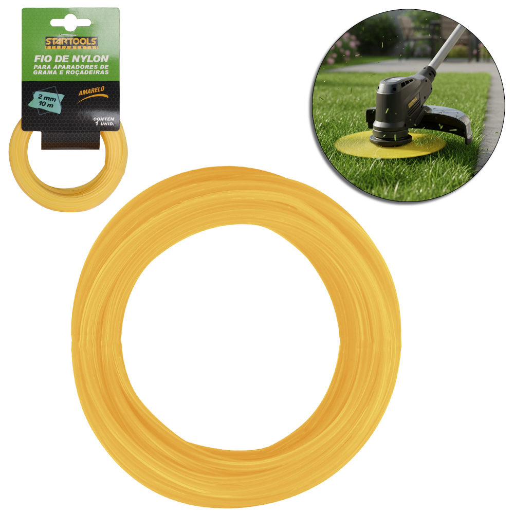 FIO DE NYLON ESTRELA PARA APARADOR DE GRAMA E ROCADEIRAS AMARELO 2MMX10M