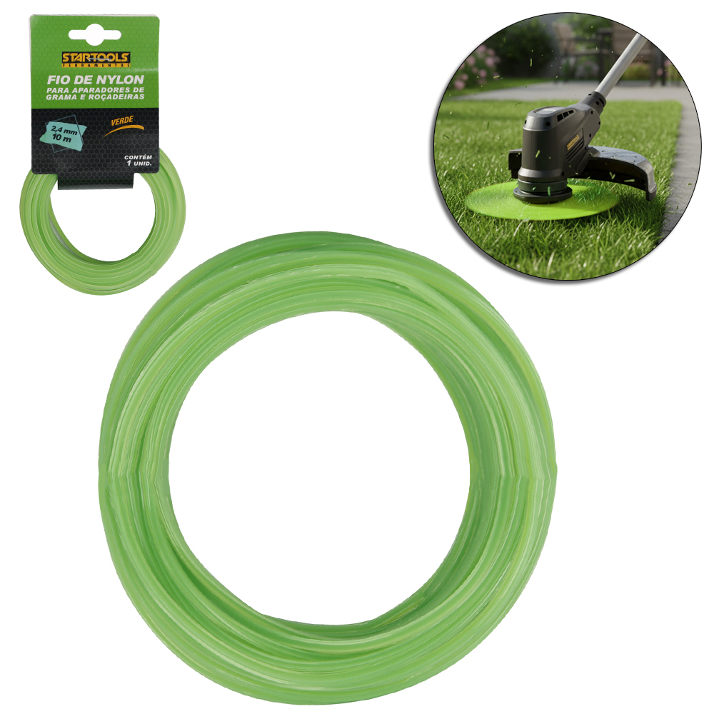 FIO DE NYLON ESTRELA PARA APARADOR DE GRAMA E ROCADEIRAS VERDE 2,4MMX10M