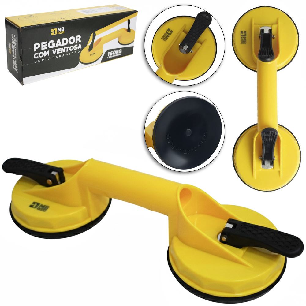PEGADOR DE PLASTICO COM VENTOSA DE PRESSAO DUPLA PARA VIDRO 160KG CARGA MAXIMA 32X12X7,5CM MB TOOLS