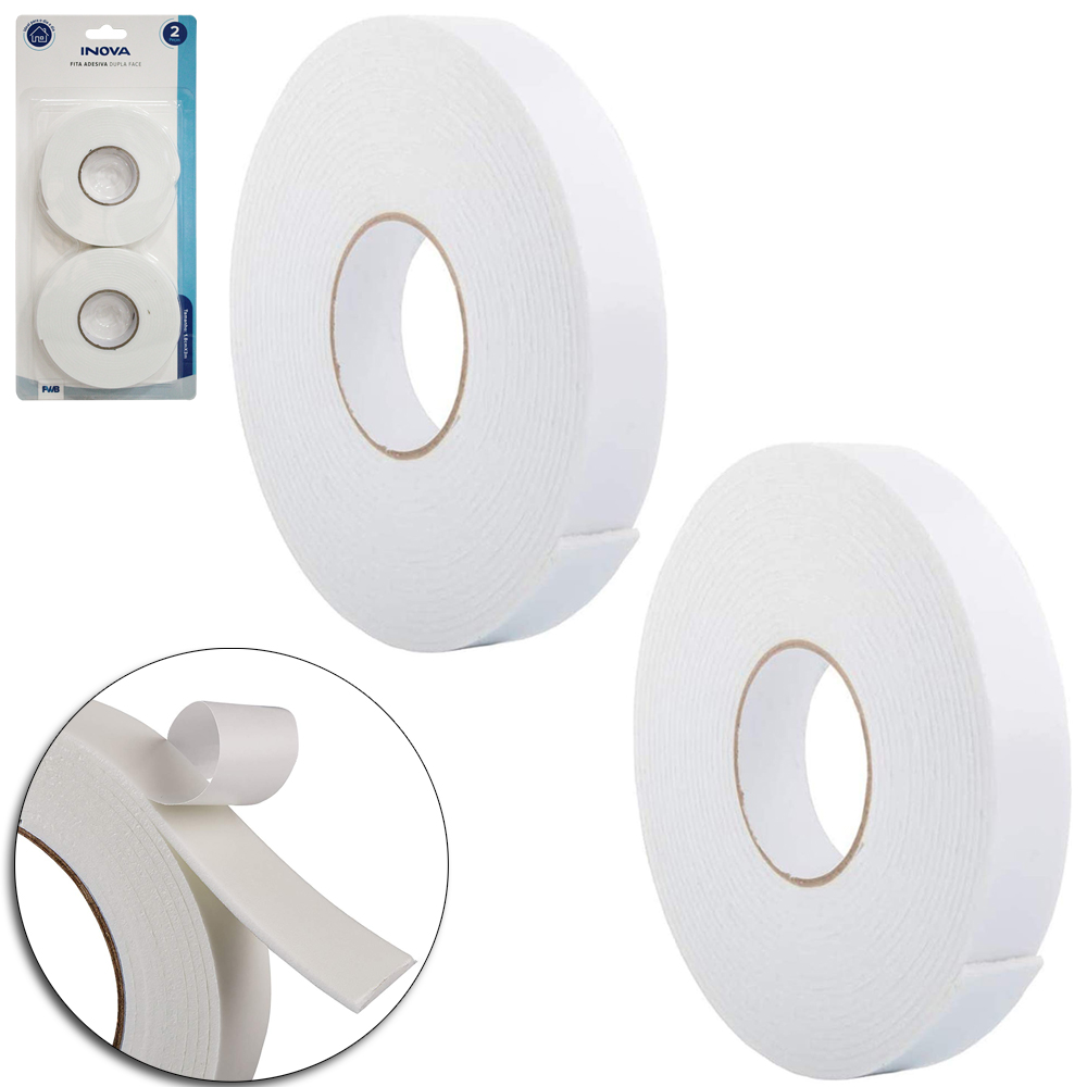 FITA ADESIVA DUPLA FACE DE ESPUMA INOVA COM 2 PECAS 18MMX3M
