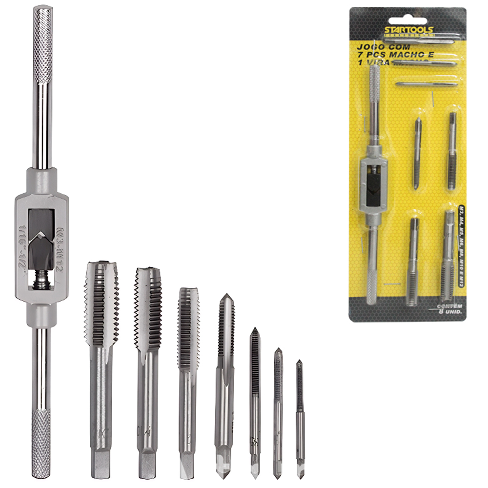 JOGO DE MACHO COM VIRA MACHO M3/M4/M5/M6/M8/M10 E M12 8 PECAS