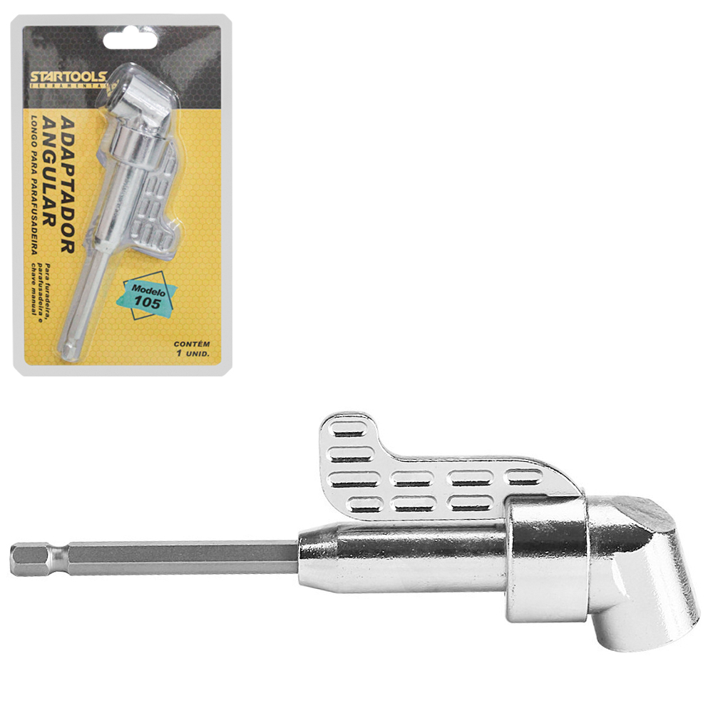 ADAPTADOR ANGULAR LONGO MAGNETICO DE ACO CARBONO PARA PARAFUSADEIRA E FURADEIRA 105º 1,4''