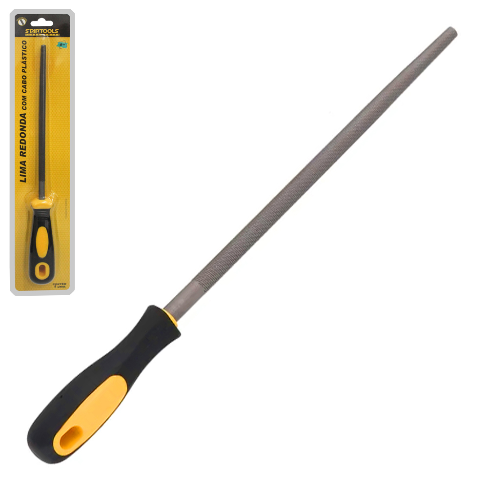 LIMA REDONDA PARA MADEIRA 8'' CABO ( PLASTICO ) EMBORRACHADO AMARELO / PRETO