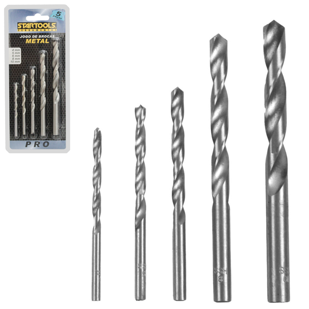 JOGO DE BROCA DE ACO RAPIDO PARA METAL PRO COM 5 PECAS 4/5/6/8/10MM
